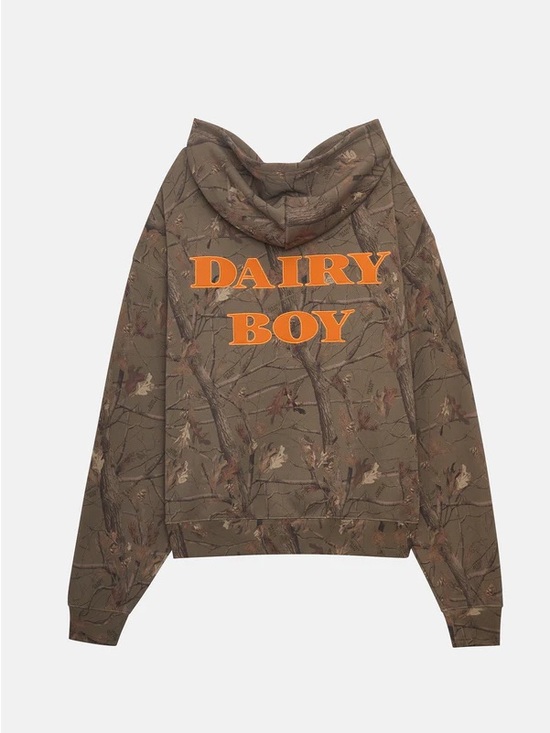 Dairy Boy Tops - Dairy Boy Camo Hoodie - Olive with Orange Logo